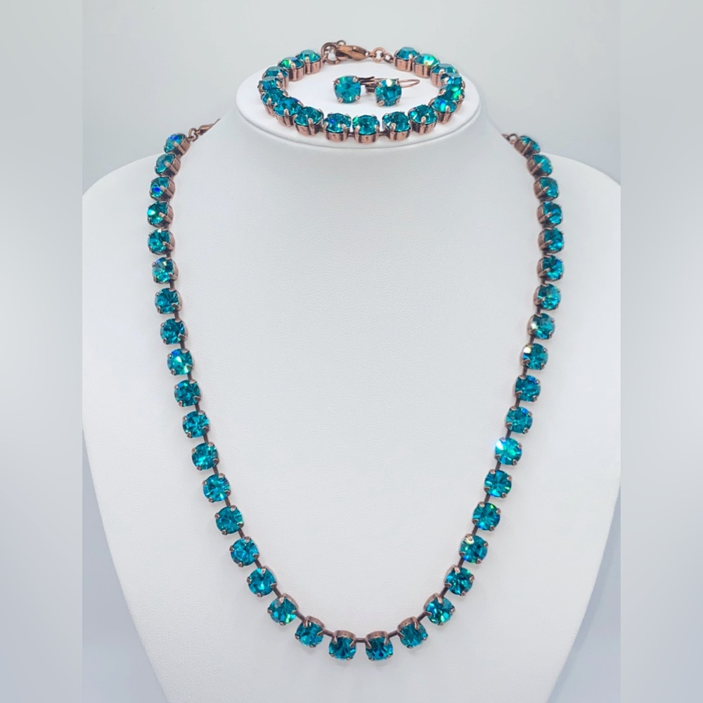 Handmade Bespoke jewelry set. Tennis necklace and matching bracelet and earrings